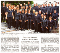 Artikel aus BNN, Ausgabe Ettlingen am 26.11.2015 mit Gruppenbild des Chores
